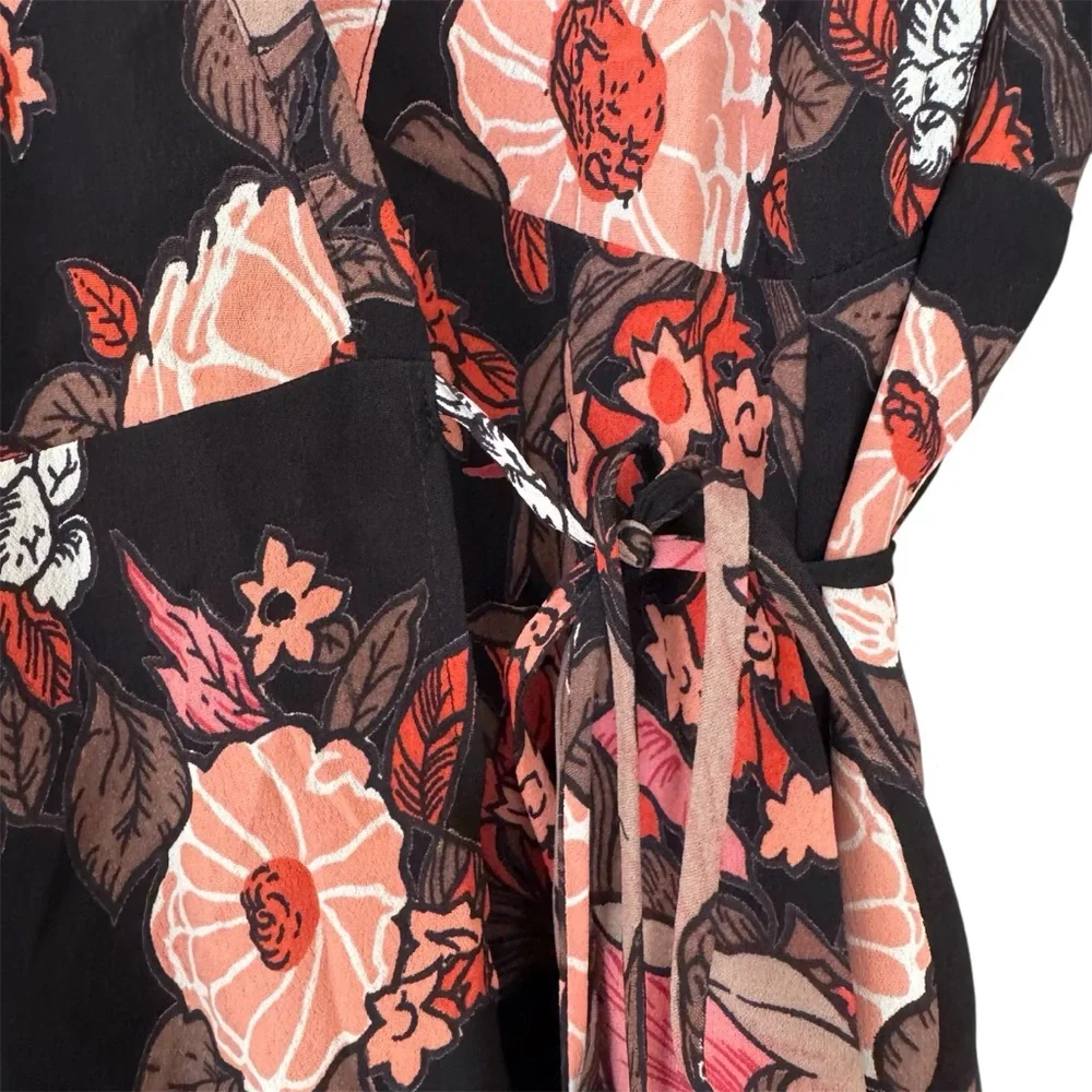Reformation Black Floral Wrap Dress | Pink & White Flowers | NWT | Sz S - Picture 6 of 10